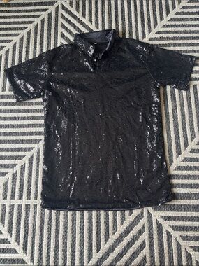 Men's Black Sequin Short-Sleeve Polo Shirt